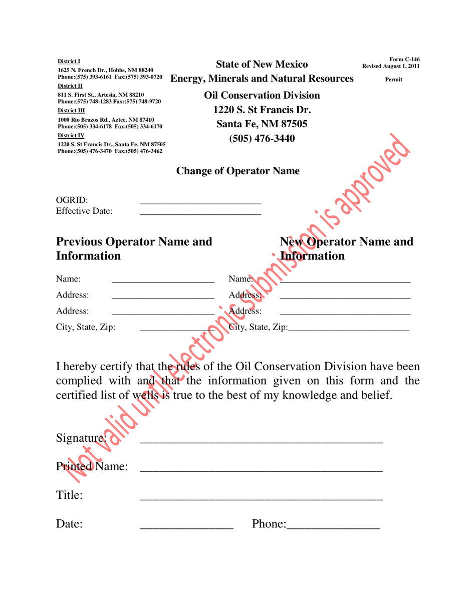 Form C-146 Change of Operator Name - New Mexico, Page 1