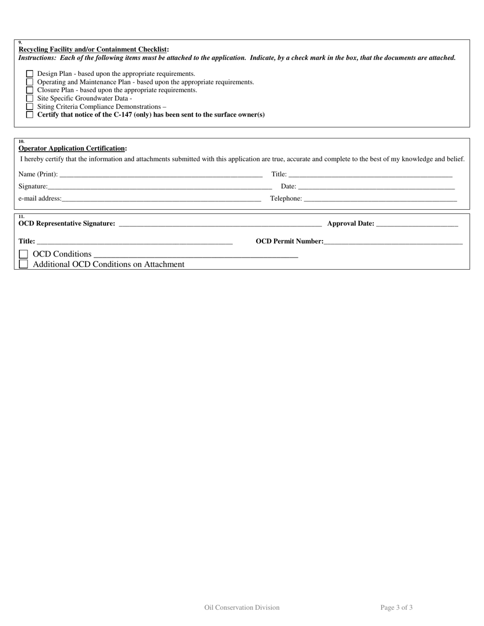 Form C-147 Permit or Registration for Recycling and Re-use of Produced Water, Drilling Fluids and Liquid Oil Field Waste (Including Recycling Containment) - New Mexico, Page 3