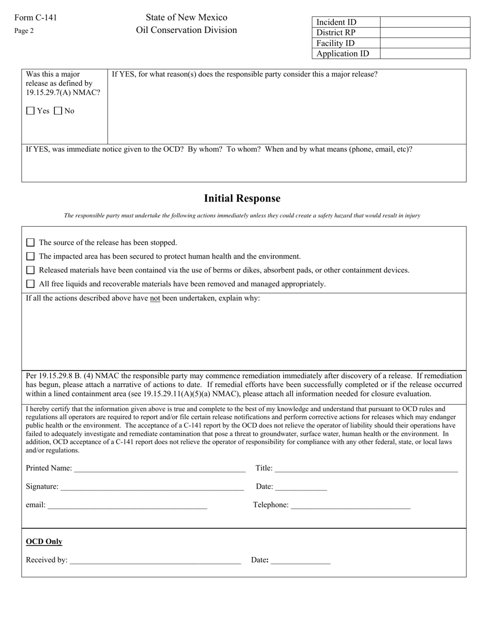 Form C-141 Release Notification - New Mexico, Page 2