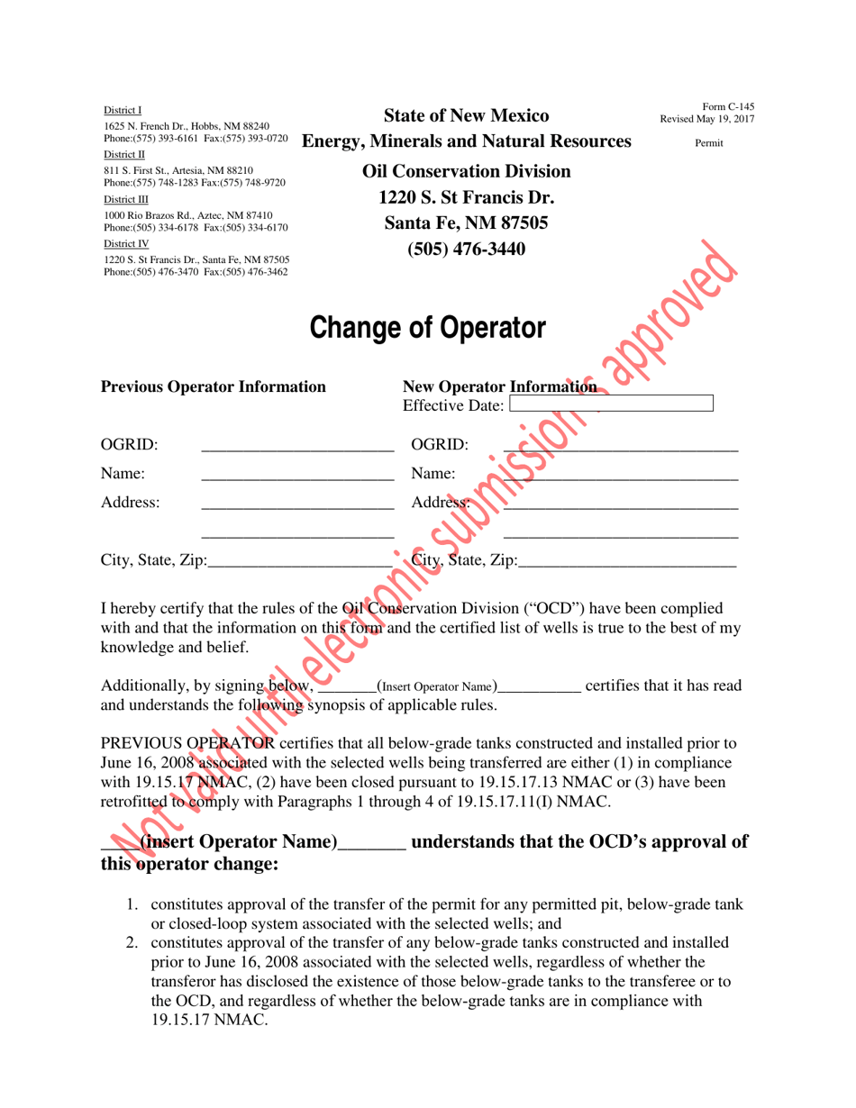 Form C-145 Change of Operator - New Mexico, Page 1