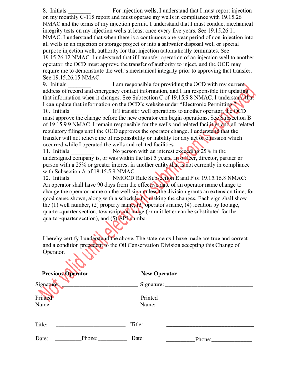 Form C-145 Change of Operator - New Mexico, Page 3