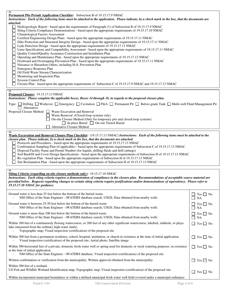 Form C-144 Pit, Below-Grade Tank, or Proposed Alternative Method Permit or Closure Plan Application - New Mexico, Page 4