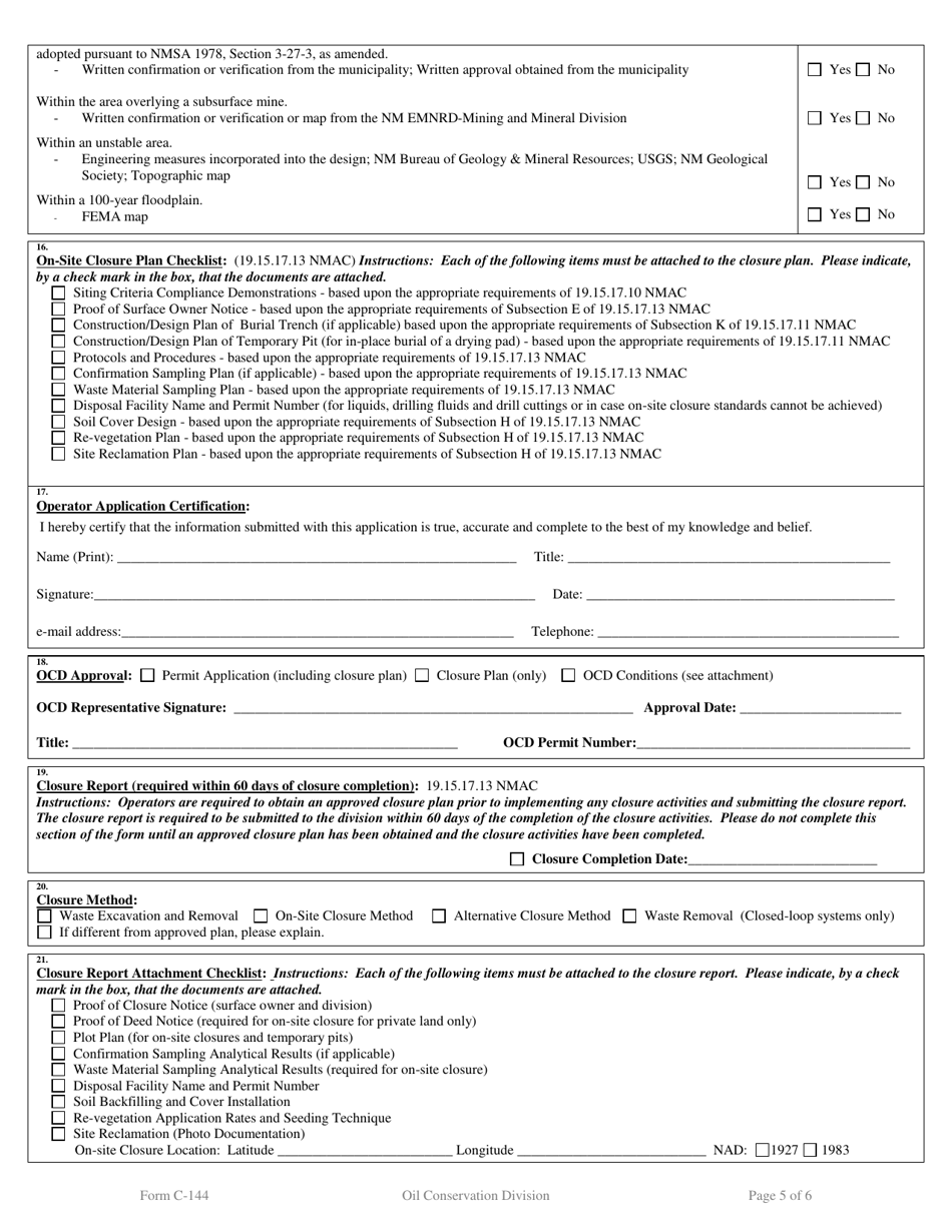 Form C-144 Pit, Below-Grade Tank, or Proposed Alternative Method Permit or Closure Plan Application - New Mexico, Page 5