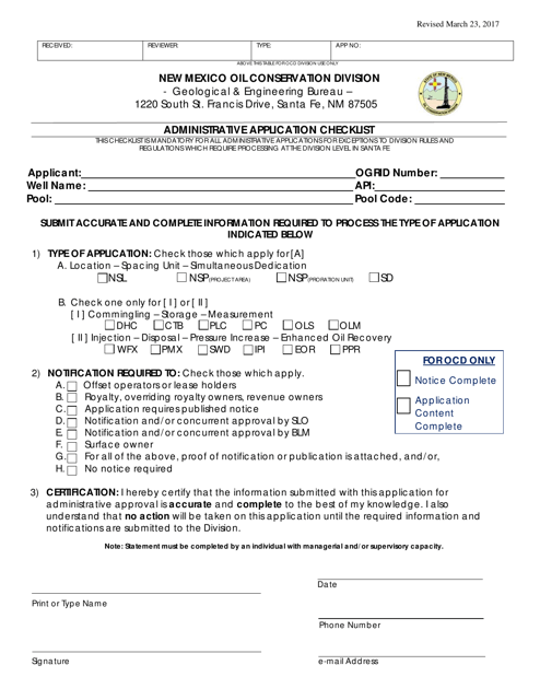 Administrative Application Checklist - New Mexico