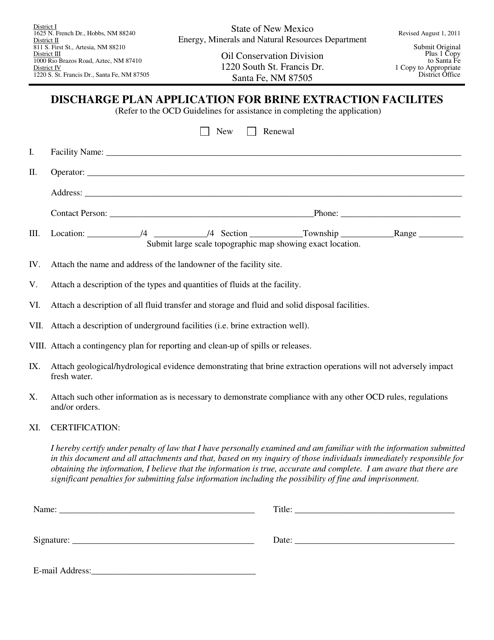 Discharge Plan Application for Brine Extraction Facilites - New Mexico Download Pdf