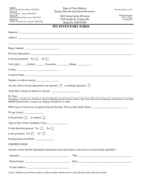 Pit Inventory Form - New Mexico