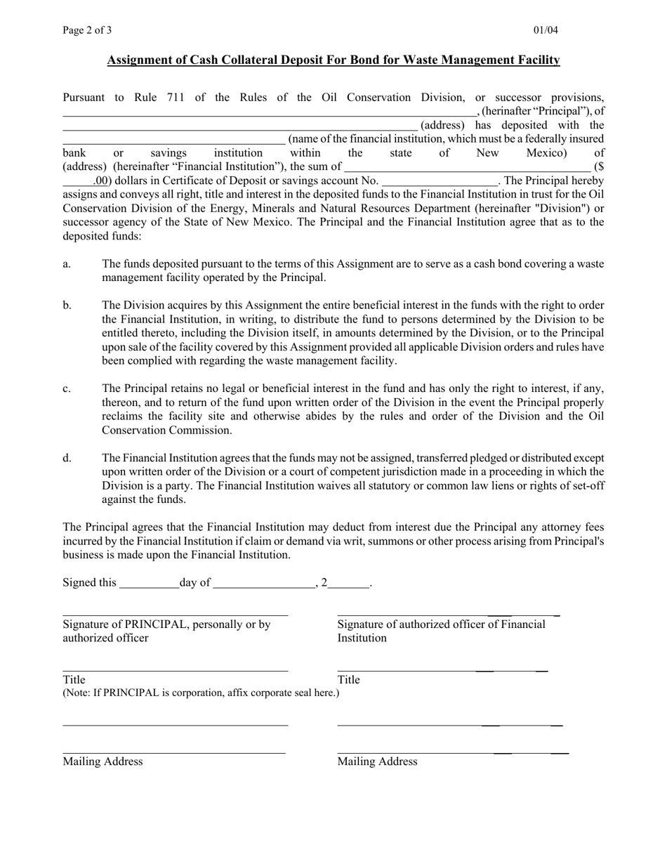 Cash Bond for Waste Management Facilities - New Mexico, Page 2