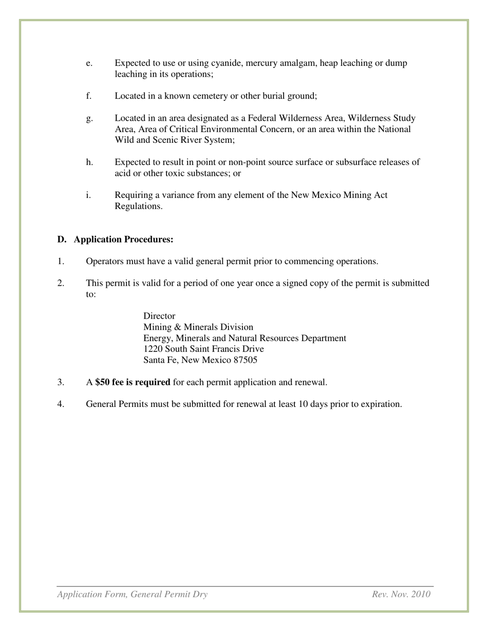 General Mining Permit Application for Dry Conditions - New Mexico, Page 3