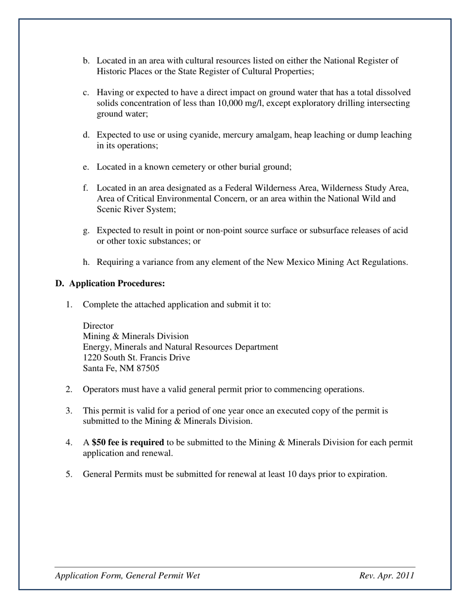 General Mining Permit Application for Wet Conditions - New Mexico, Page 3