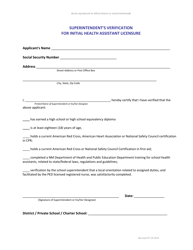 &quot;Superintendent's Verification for Initial Health Assistant Licensure&quot; - New Mexico