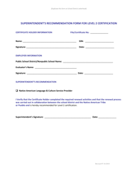 &quot;Superintendent's Recommendation Form for Level 2 Certification&quot; - New Mexico