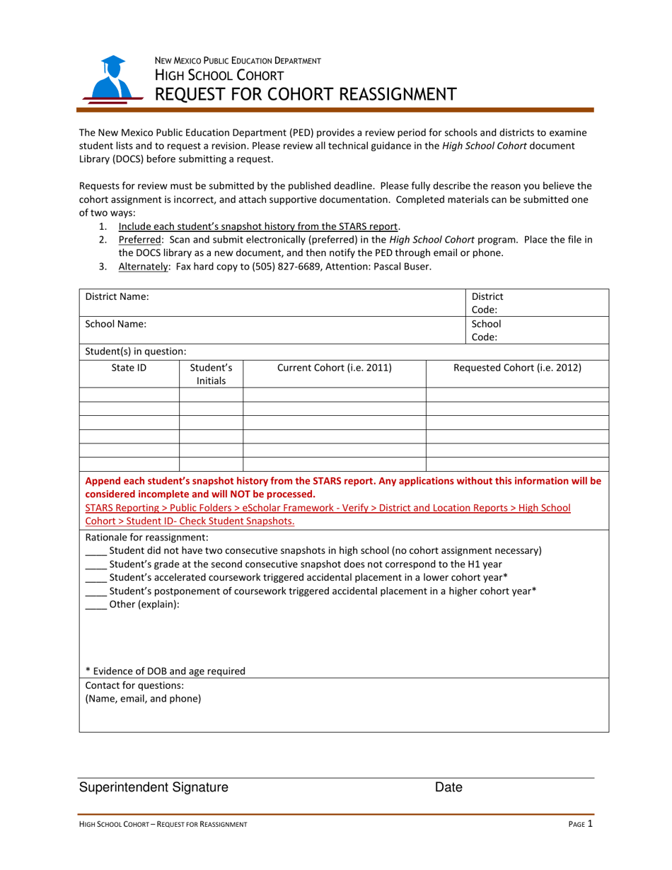 Request for Cohort Reassignment - New Mexico, Page 1