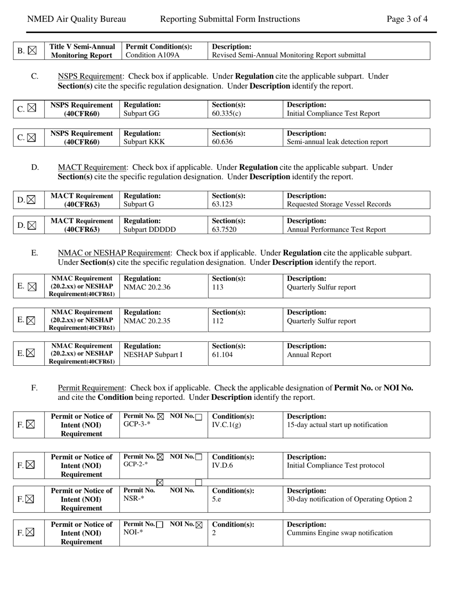 Instructions for Reporting Submittal Form - New Mexico, Page 3