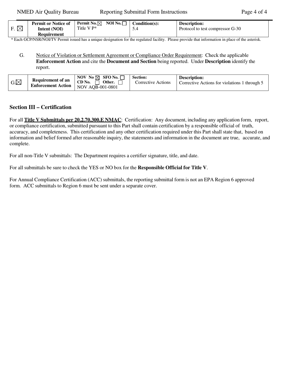 Instructions for Reporting Submittal Form - New Mexico, Page 4
