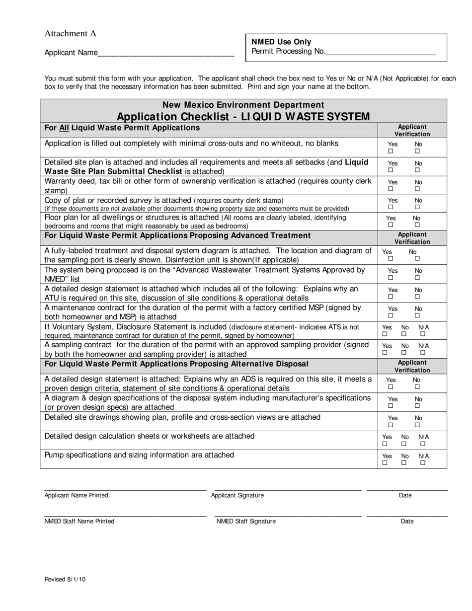 New Mexico Application Checklist - Liquid Waste System - Fill Out, Sign 