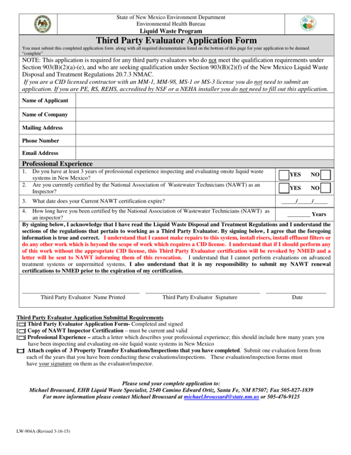 Form LW-904A Third Party Evaluator Application Form - New Mexico