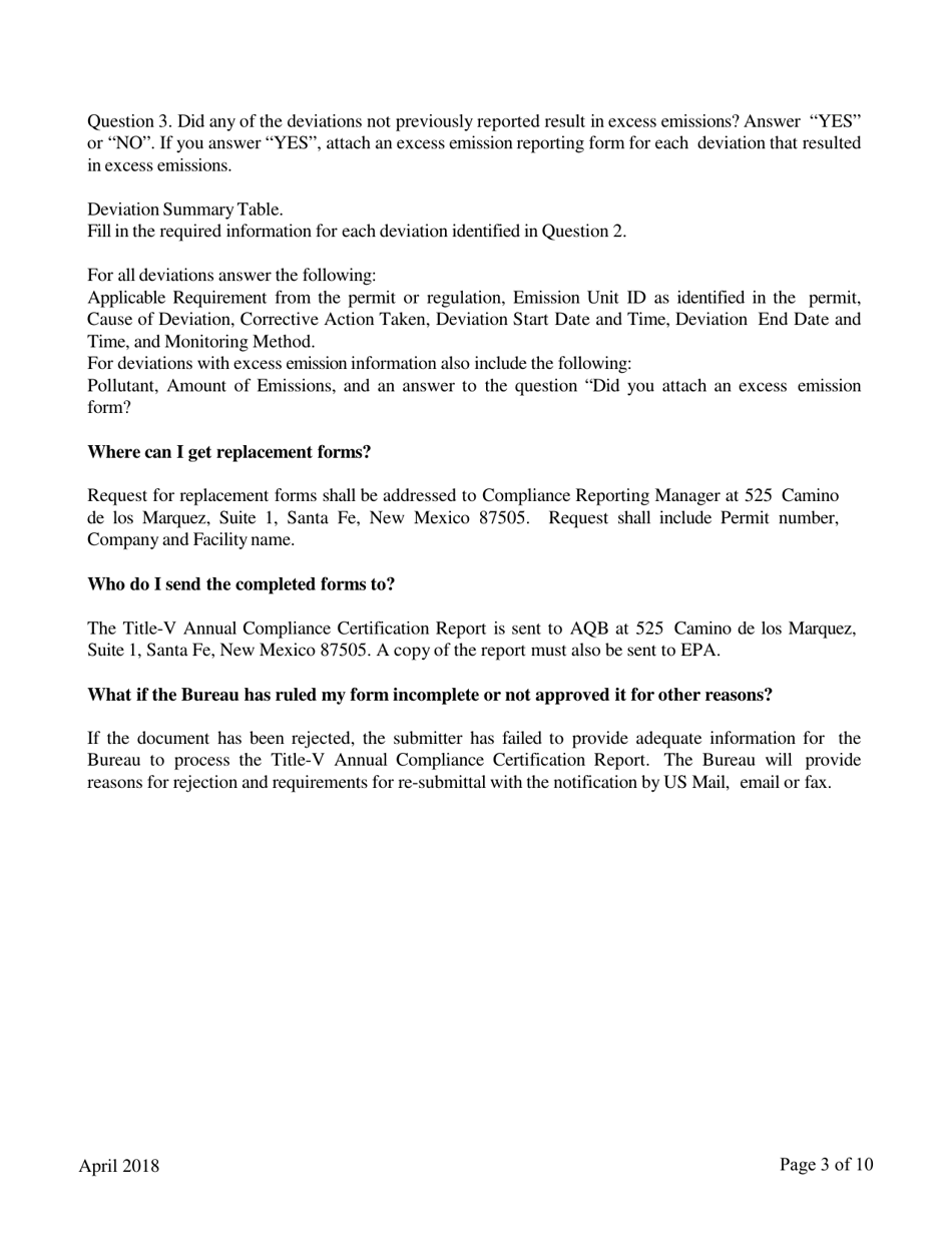 Instructions for Title-V Annual Compliance Certification - New Mexico, Page 3