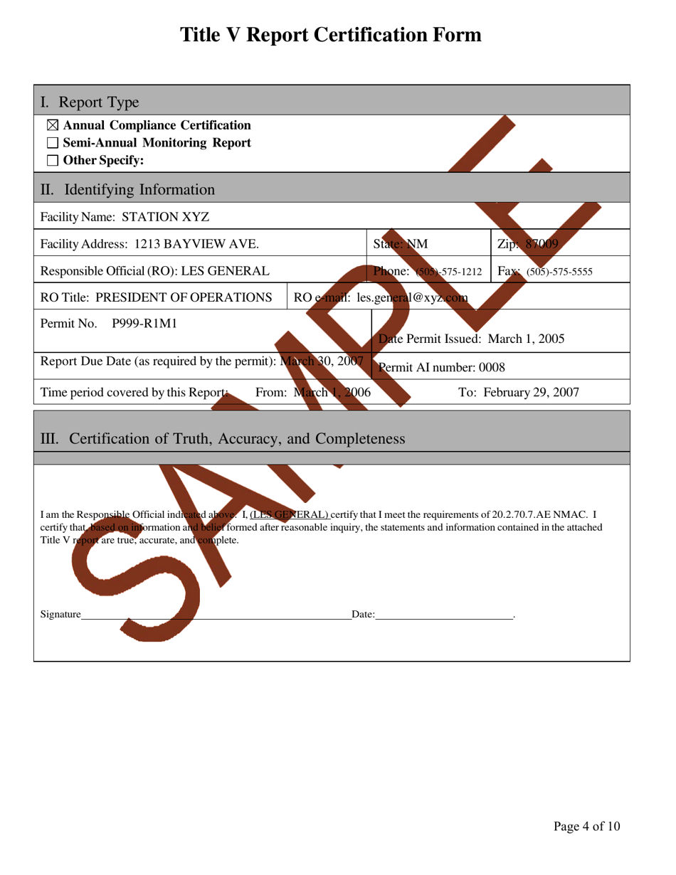 Instructions for Title-V Annual Compliance Certification - New Mexico, Page 4