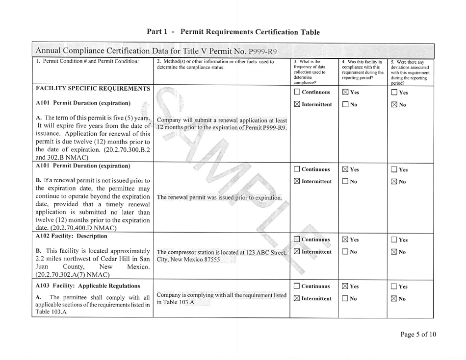 Instructions for Title-V Annual Compliance Certification - New Mexico, Page 5
