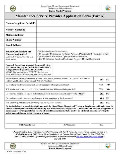 Form LW-904C Maintenance Service Provider Application Form - New Mexico