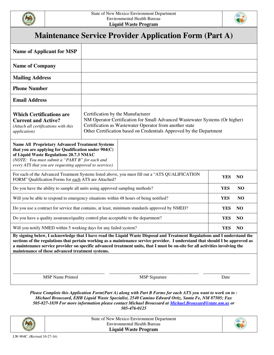 Form LW-904C Maintenance Service Provider Application Form - New Mexico, Page 1