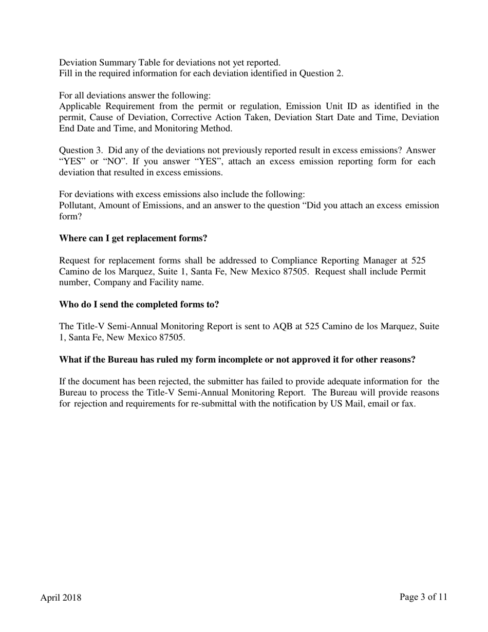 Instructions for Title-V Semi-annual Monitoring Report - New Mexico, Page 3