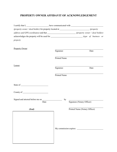 Property Owner Affidavit of Acknowledgement - New Mexico Download Pdf
