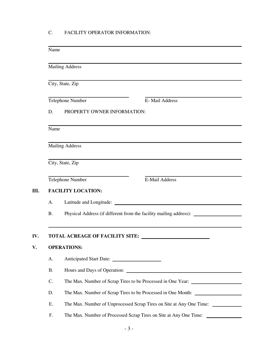 Application for Tire Recycling / Storage Facility Permit - New Mexico, Page 3