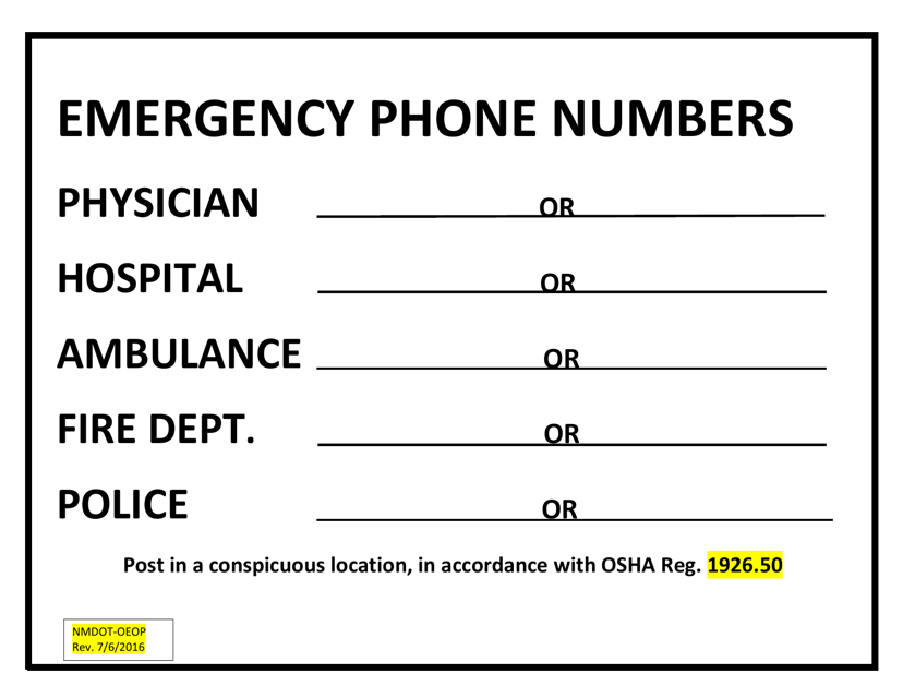 Emergency Phone Numbers - New Mexico