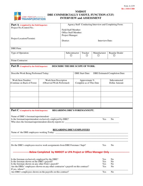 Form A-1239 Dbe Commercially Useful Function (Cuf) Interview and Assessment - New Mexico