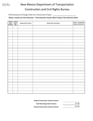 Form A-1337 &quot;T/Lpa Projects Summary of Change Orders&quot; - New Mexico