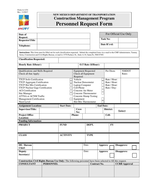 Form A-1151  Printable Pdf