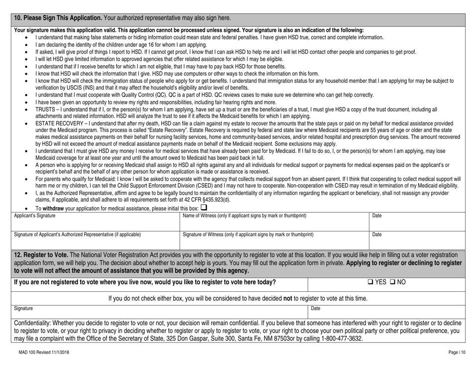Form MAD100 Application for Medical Assistance - New Mexico, Page 10