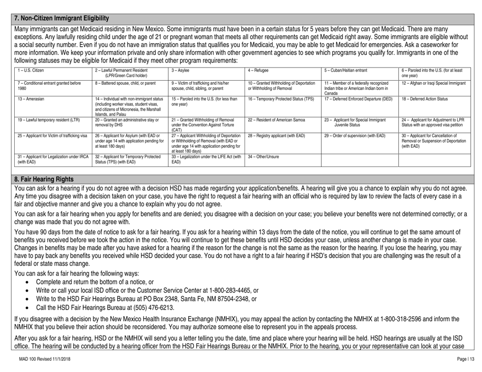 Form MAD100 Application for Medical Assistance - New Mexico, Page 13