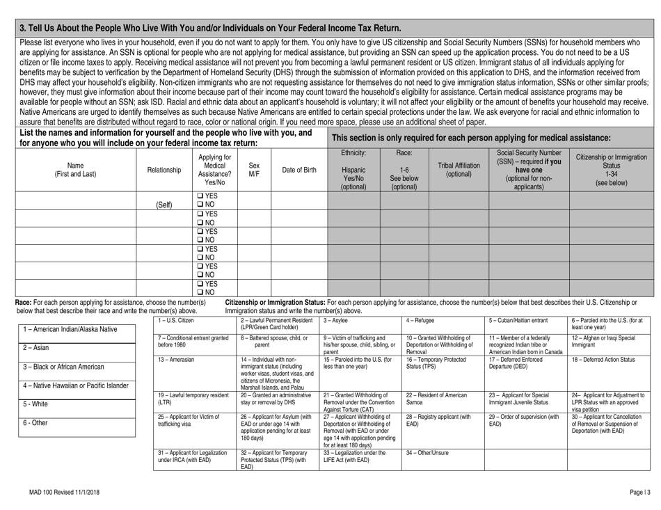 Form MAD100 Application for Medical Assistance - New Mexico, Page 3