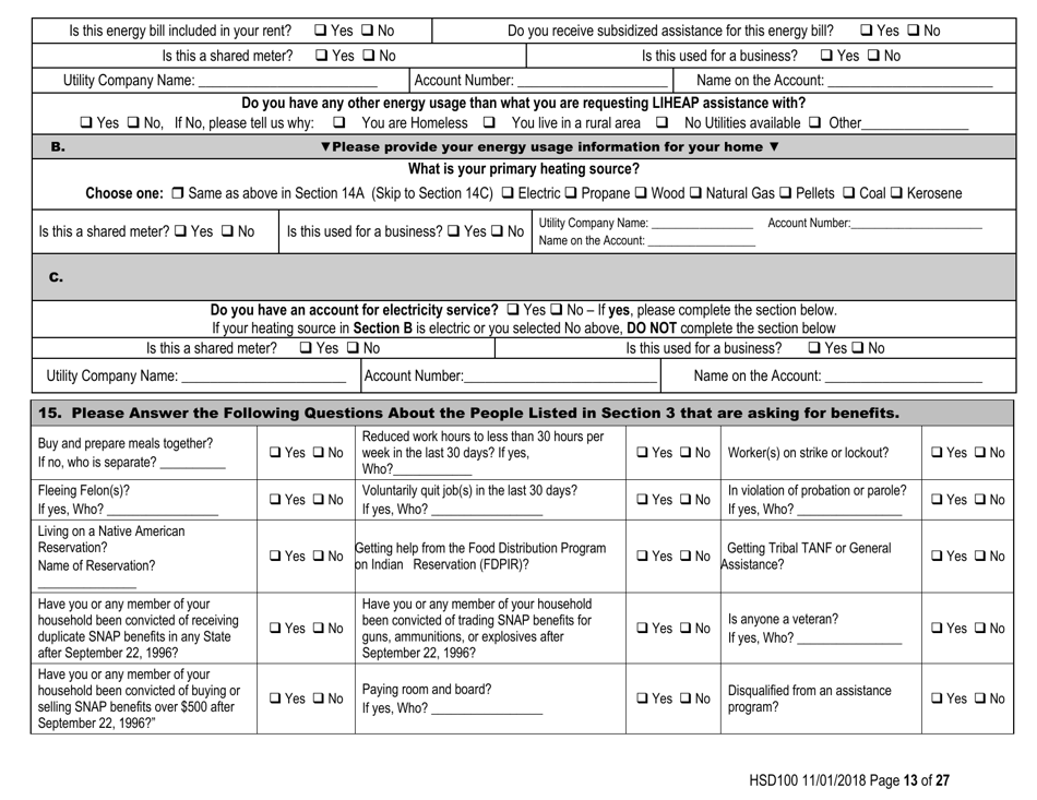 Form HSD100 Application for Assistance - New Mexico, Page 13