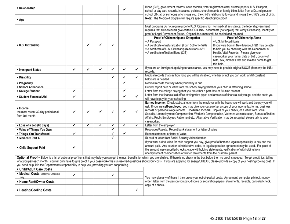 Form HSD100 Application for Assistance - New Mexico, Page 18