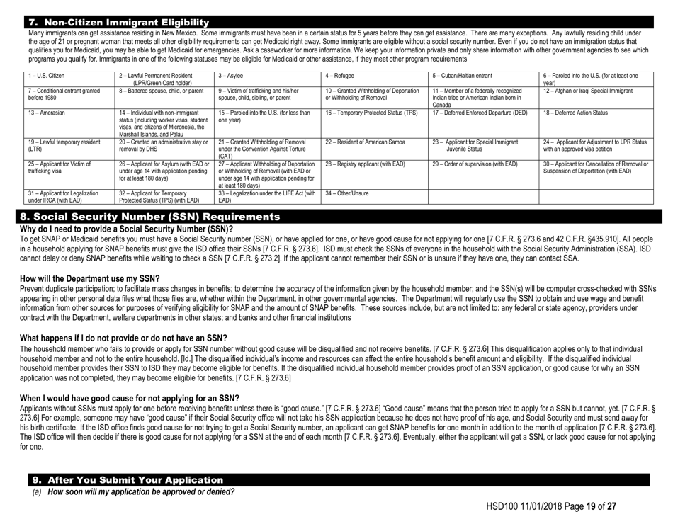 Form HSD100 Application for Assistance - New Mexico, Page 19