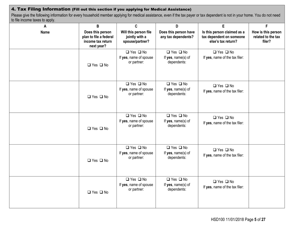 Form HSD100 Application for Assistance - New Mexico, Page 5
