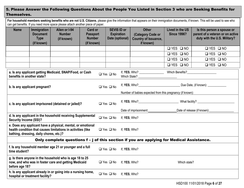 Form HSD100 Application for Assistance - New Mexico, Page 6