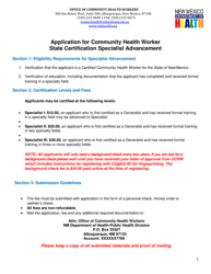 Document preview: Community Health Worker State Certification Specialty Track Advanced Application - New Mexico