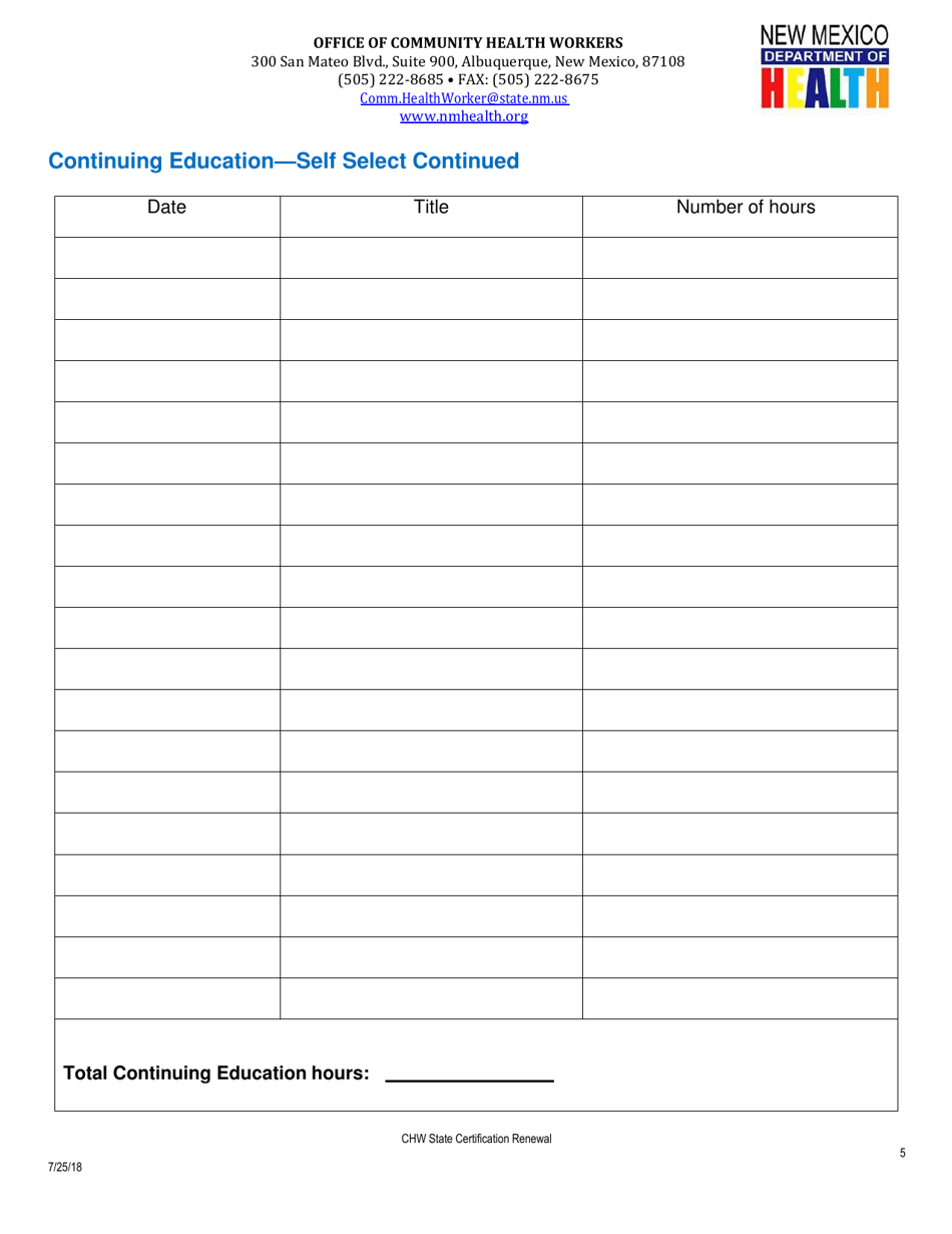 Application for Community Health Worker State Certification Renewal - New Mexico, Page 5