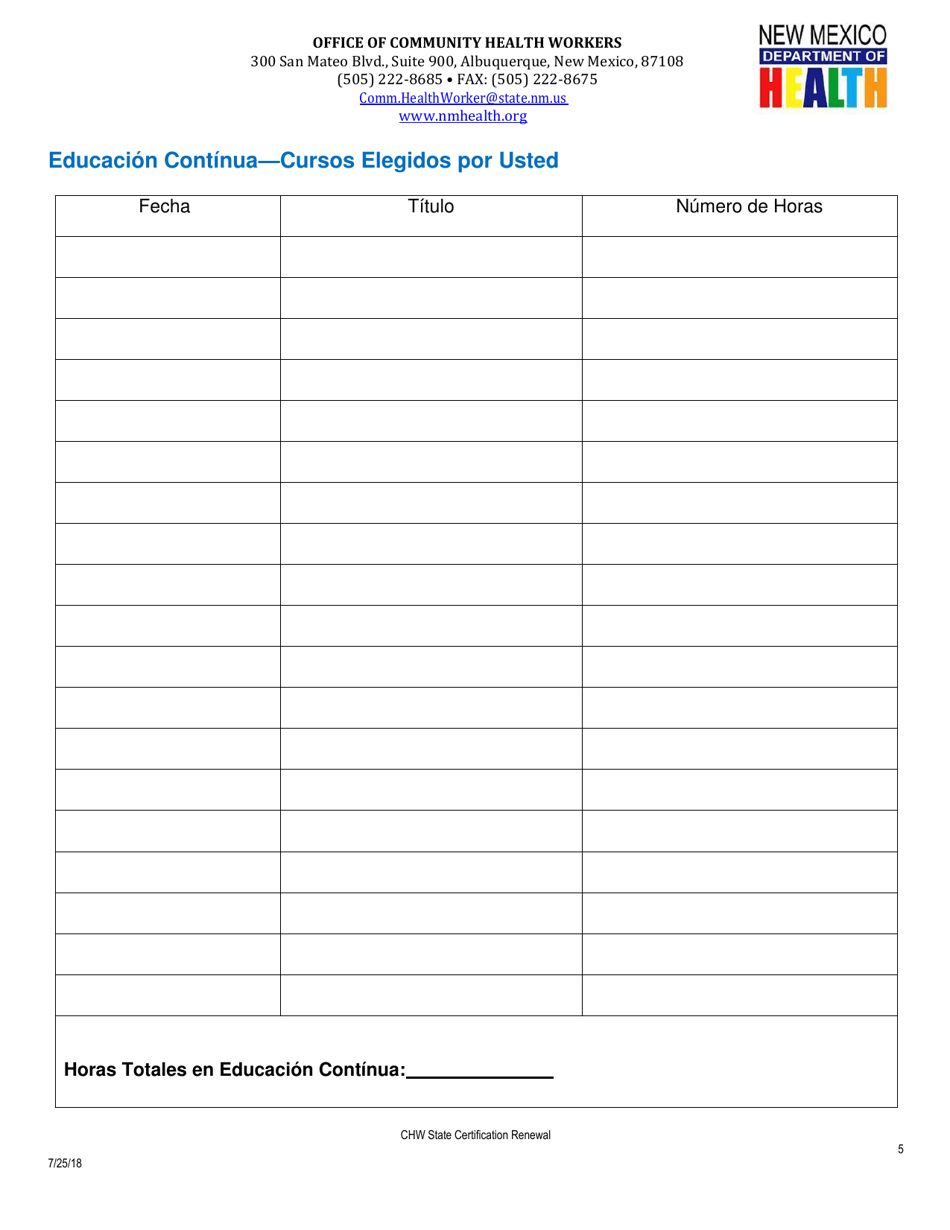 Aplicacion De Renovacion De La Certificacion De Los Trabajadores De La Salud Comunitaria - New Mexico (Spanish), Page 5