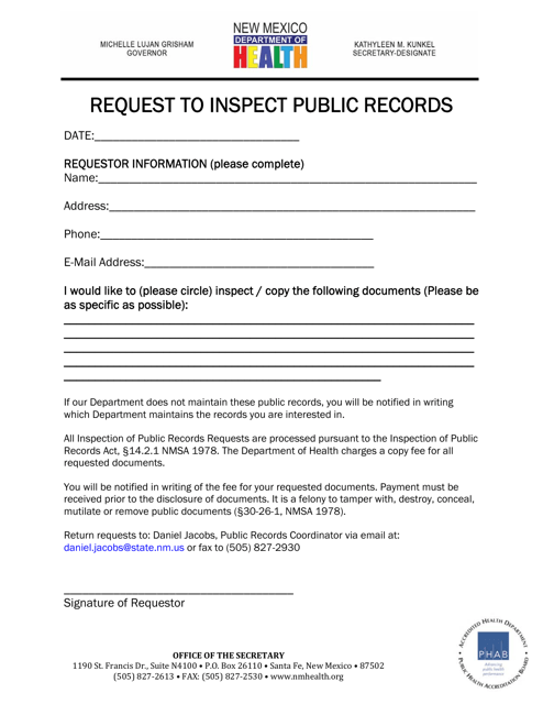 Inspection of Public Records Request Form - New Mexico