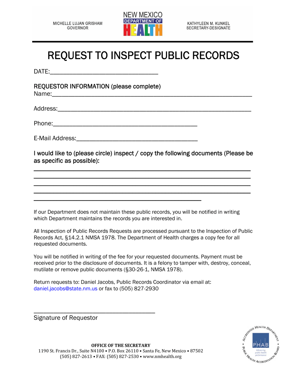 Inspection of Public Records Request Form - New Mexico, Page 1