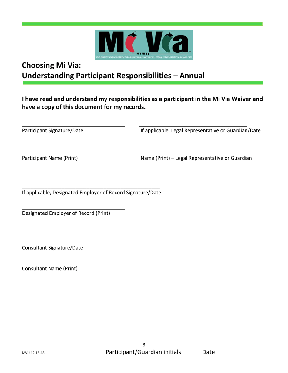 Mi via Self-directed Waiver: Annual Understanding Participant Responsibilities Consent Form - New Mexico, Page 3