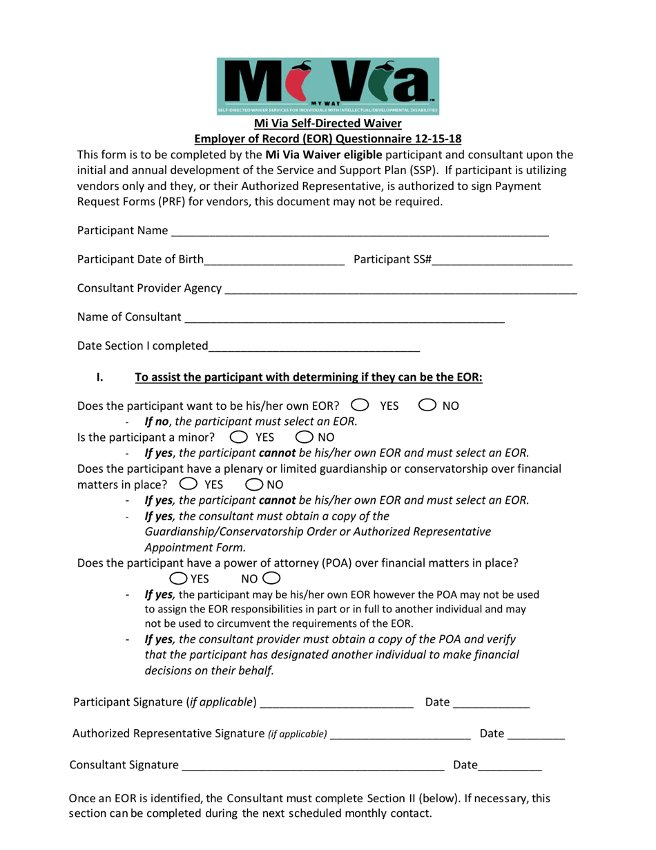 Mi via Self-directed Waiver: Consultant Services Employer of Record Questionnaire - New Mexico, Page 3