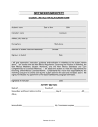Document preview: Licensed Midwifery Student/Instructor Relationship Form - New Mexico