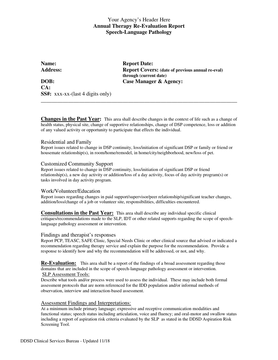 Speech-Language Pathology Annual Re-evaluation Template - New Mexico, Page 1