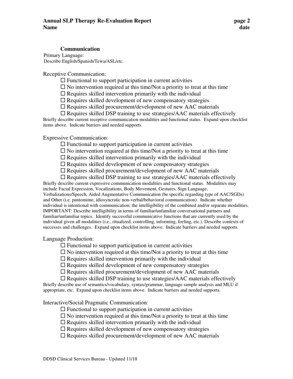 Speech-Language Pathology Annual Re-evaluation Template - New Mexico, Page 2